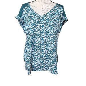 Fortune & Ivy Womens Size Large Teal Green Jianne Back Detail Mixed Material Top